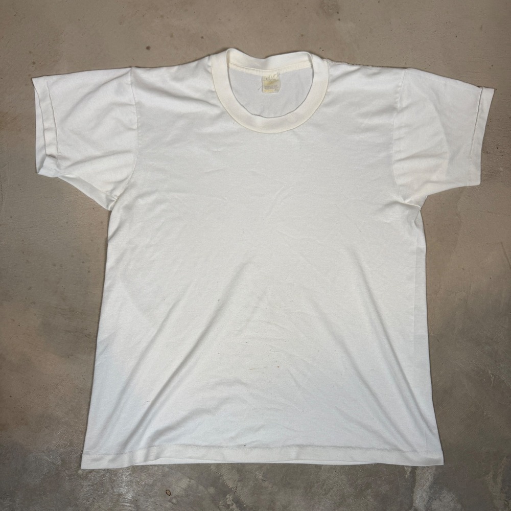 Vintage 70s Sears White Blank T-Shirt Single Stitch Mens Large 42-44 70s 80s Tee